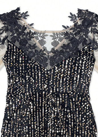 Черное праздничный, вечернее платье годе, со шлейфом SHEIN однотонное