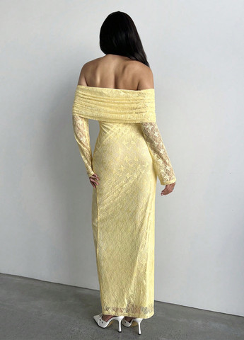 Жовтий святковий, вечірня сукня з відкритими плечима SHEIN однотонна