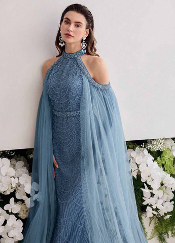 Світло-синя вечірня сукня сукня-кейп, годе SHEIN однотонна