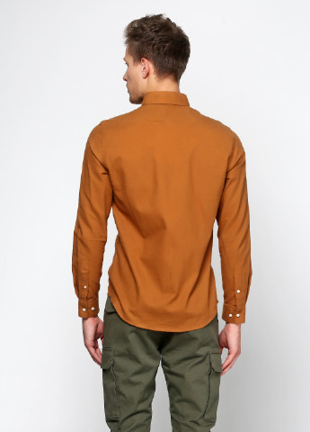 Горчичная кэжуал рубашка однотонная H&M с длинным рукавом