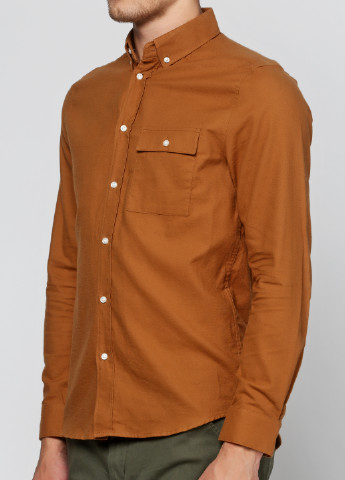 Горчичная кэжуал рубашка однотонная H&M с длинным рукавом