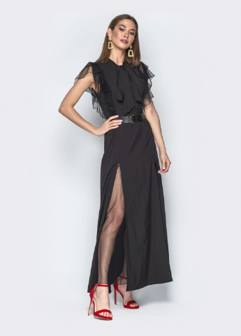 Чорна чорна сукня з коміром аскот з рукавом "крильце" Dressa
