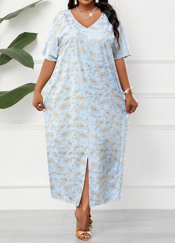 Світло-блакитна кежуал сукня а-силует SHEIN з квітковим принтом