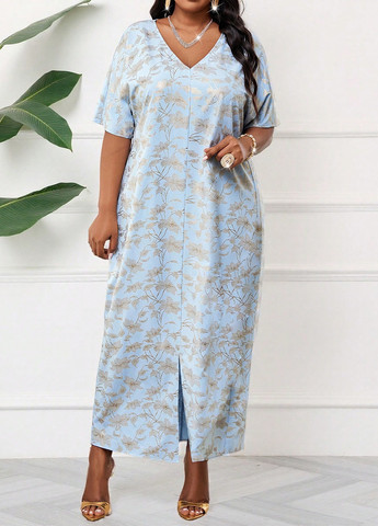 Світло-блакитна кежуал сукня а-силует SHEIN з квітковим принтом