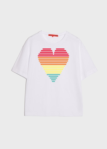 Біла літня футболка жіноча оверсайз кольорове серце KASTA design