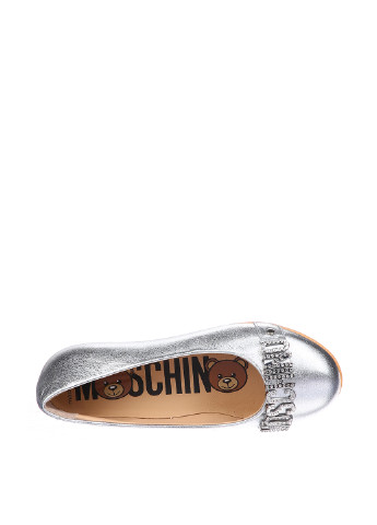 Серебряные балетки Moschino с логотипом