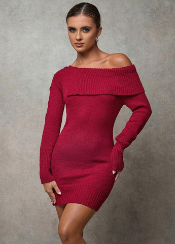 Бордова кежуал сукня з відкритими плечима SHEIN однотонна