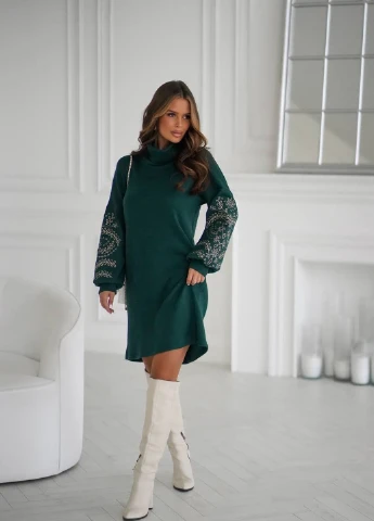Темно-зелена кежуал сукня No Brand однотонна