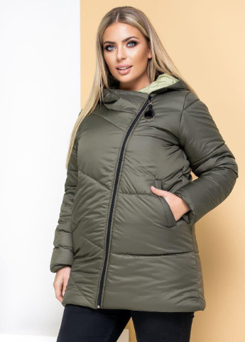 Оливковая (хаки) женская стеганная куртка из плащевки цвет хаки р.52 375687 New Trend