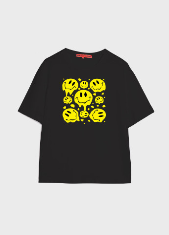 Чорна літня футболка жіноча оверсайз yellow_smile KASTA design