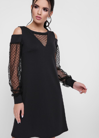 Черное кэжуал платье короткое Fashion Up в горошек