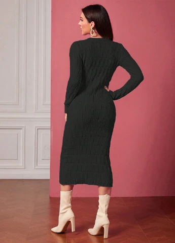 Черное кэжуал платье платье-свитер, силуэтная SHEIN однотонное