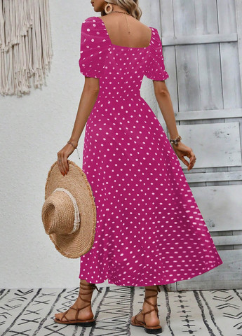 Розовое кэжуал платье клеш SHEIN в горошек