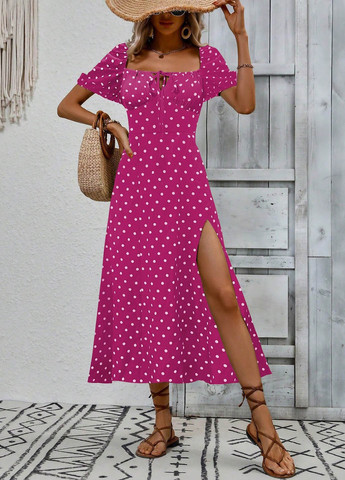 Розовое кэжуал платье клеш SHEIN в горошек