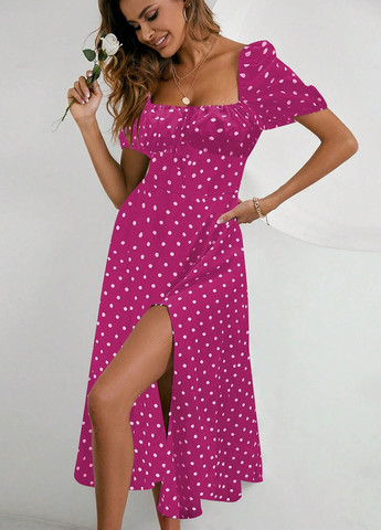 Розовое кэжуал платье клеш SHEIN в горошек