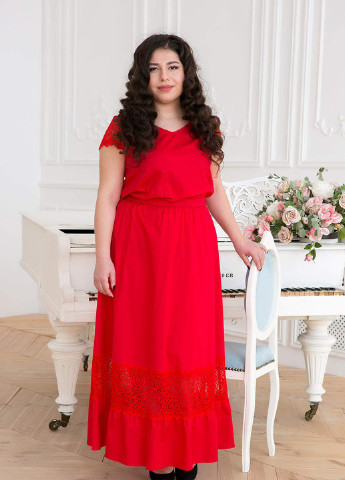 Червона кежуал літня сукня максі з оборкою річ червона Tatiana однотонна