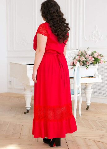 Красное кэжуал летнее платье макси с оборкой рич красное Tatiana однотонное