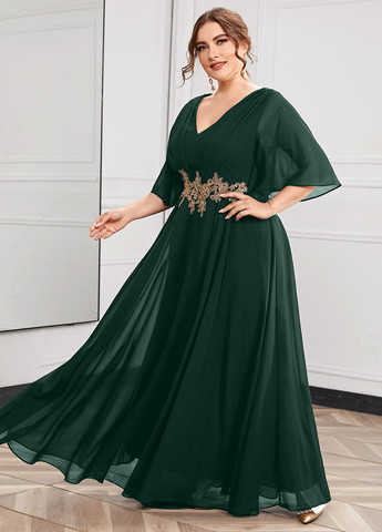 Темно-зеленое вечернее платье клеш SHEIN однотонное