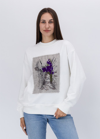 Білий світшот Nora Kvittin однотонний нашивки, вишивка, аплікація (301079919)