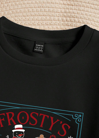 Черный свитшот SHEIN надпись без декора (332709292)