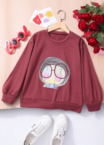 SHEIN свитшот рисунок бордовый кэжуал полиэстер