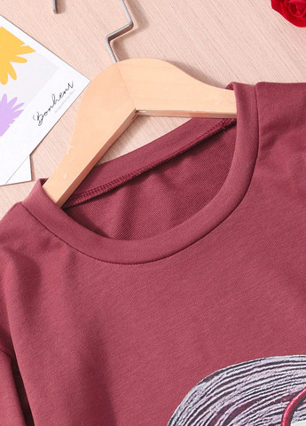 SHEIN свитшот рисунок бордовый кэжуал полиэстер