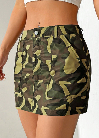 Оливковая (хаки) кэжуал камуфляжная юбка SHEIN