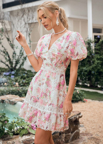 Комбінована кежуал сукня кльош SHEIN з квітковим принтом