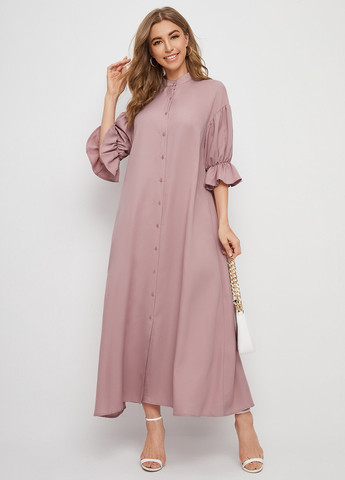 Пудровое кэжуал платье а-силуэт SHEIN однотонное