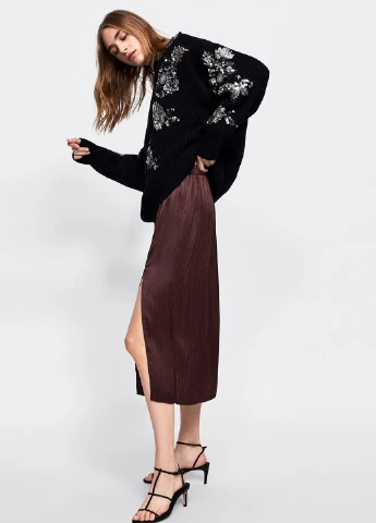 Бордовая кэжуал однотонная юбка Zara