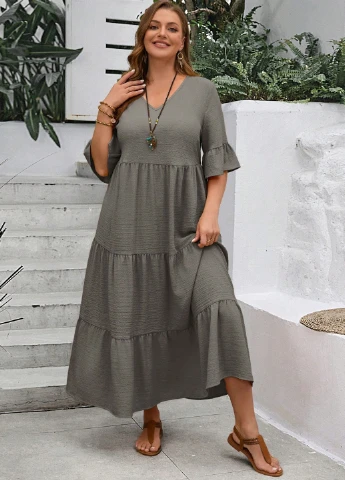 Серое кэжуал платье а-силуэт SHEIN однотонное