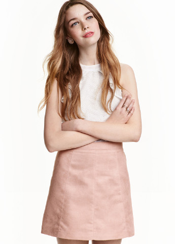 Пудровая кэжуал однотонная юбка H&M а-силуэта (трапеция)