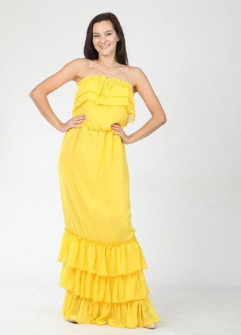 Желтое вечернее платье Mozah однотонное