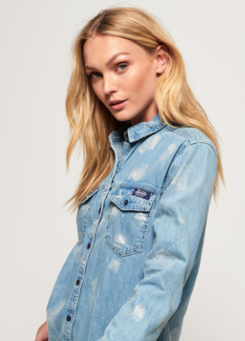 Светло-синяя кэжуал рубашка однотонная Superdry