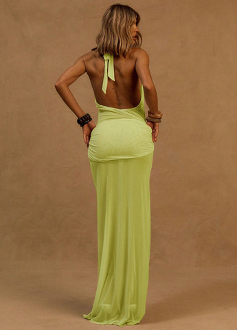 Світло-жовтий вечірня сукня годе, з відкритою спиною SHEIN однотонна