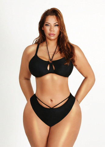 Чорний літній купальник (ліф, трусики) бікіні, роздільний SHEIN