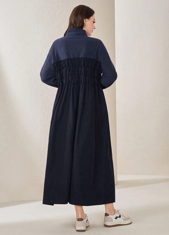 Темно-синее кэжуал платье а-силуэт SHEIN однотонное