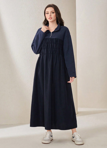 Темно-синее кэжуал платье а-силуэт SHEIN однотонное