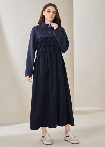 Темно-синее кэжуал платье а-силуэт SHEIN однотонное