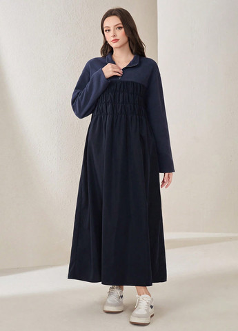 Темно-синее кэжуал платье а-силуэт SHEIN однотонное