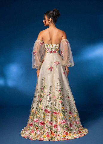 Світло-сіра вечірня сукня з спідницею-сонце, з відкритими плечима, з відкритою спиною SHEIN з квітковим принтом