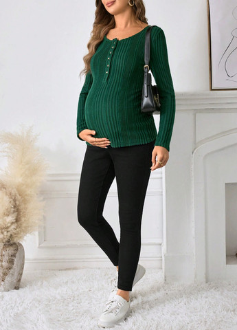 Темно-зеленый демисезонный свитер для беременных и кормящих джемпер SHEIN