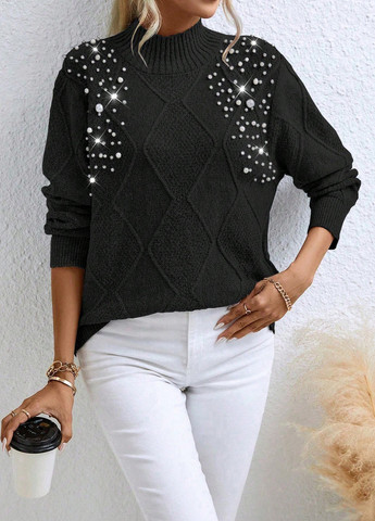 Черный демисезонный свитер джемпер SHEIN