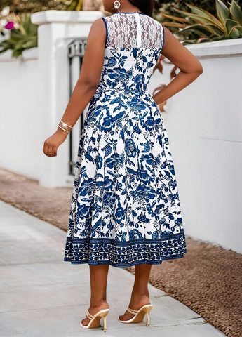 Синее кэжуал платье SHEIN с цветочным принтом