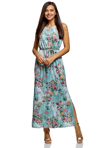 Бирюзовое кэжуал платье Oodji с цветочным принтом
