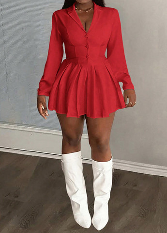 Темно-красное кэжуал платье клеш, платье-жакет SHEIN однотонное