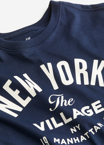 Темно-синий демисезонный кэжуал лонгслив H&M с надписями