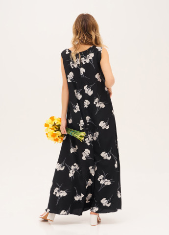 Черное повседневный платье а-силуэт ISSA PLUS с цветочным принтом