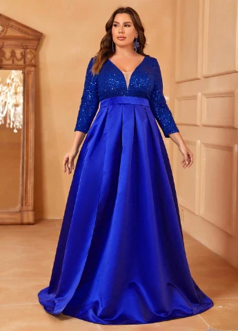 Синее вечернее платье а-силуэт SHEIN однотонное