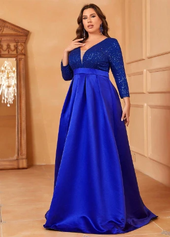 Синее вечернее платье а-силуэт SHEIN однотонное